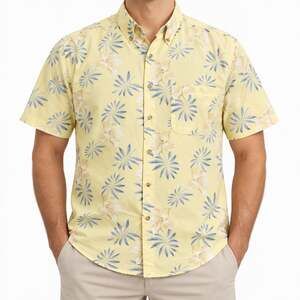 Crossings Shirt Mens Large Yellow Hawaiian Floral Short Sleeve Button Front